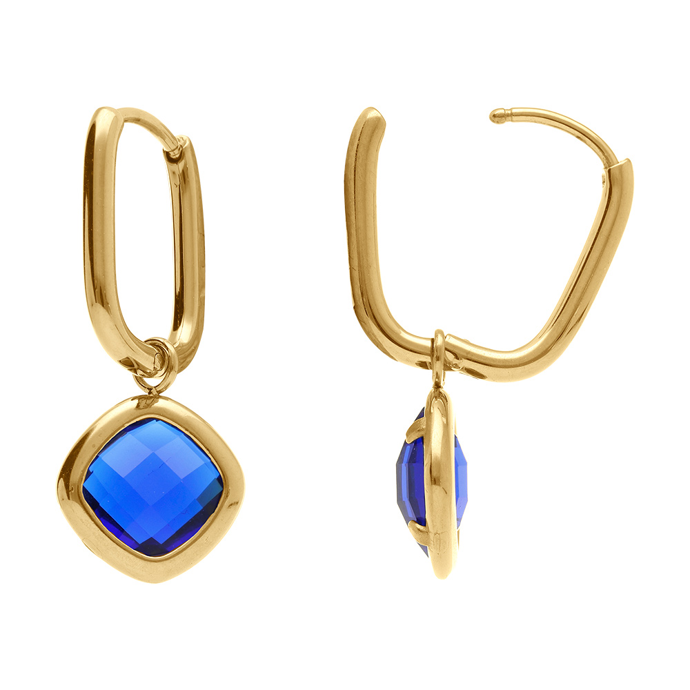Cr�oles en acier dor� rectangulaire articul�e avec oxyde carr� bleu fonc� - Vue 2