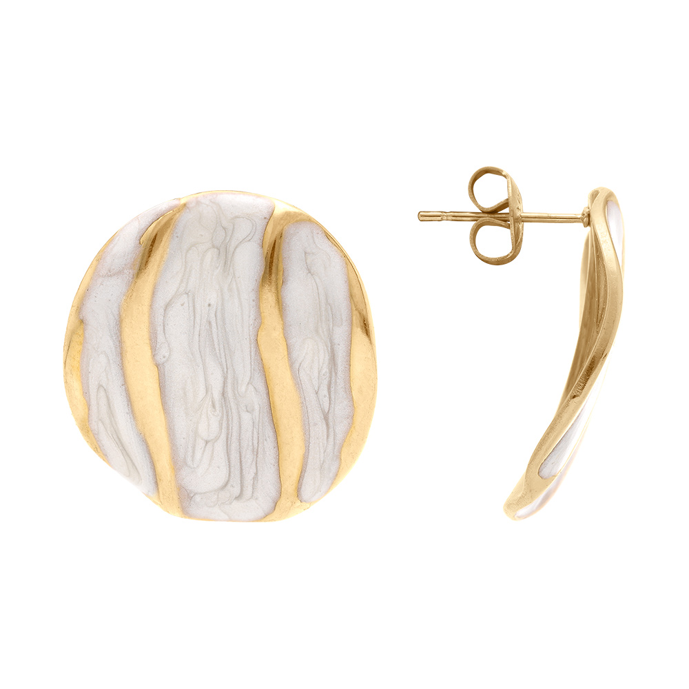 Boucles d\'oreille tige acier en dore ronde 20mm r�sine blanche - Vue 2