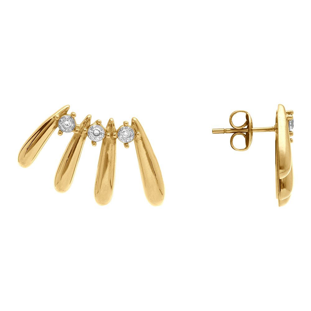 Boucles d\'oreille tige en acier dor� quatre gouttes et oxydes blancs - Vue 2