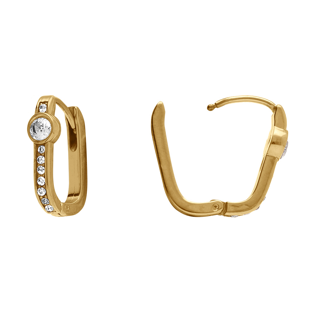 Cr�oles rectangulaires en acier dor� avec oxydes blancs sertis et un oxyde serti clos - 10mm - Vue 2