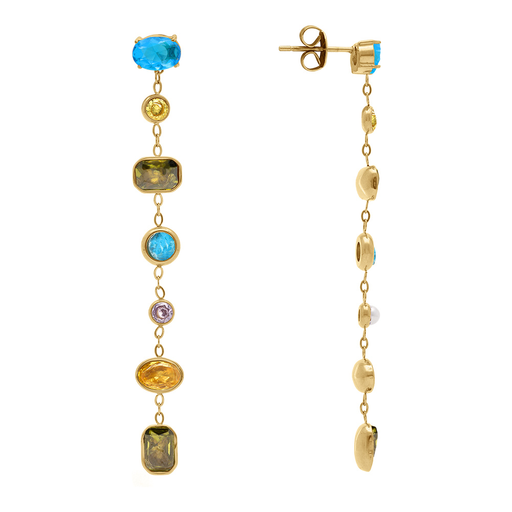 Boucles d\'oreille pendantes en  acier dor� avec oxydes multi couleurs - Vue 2