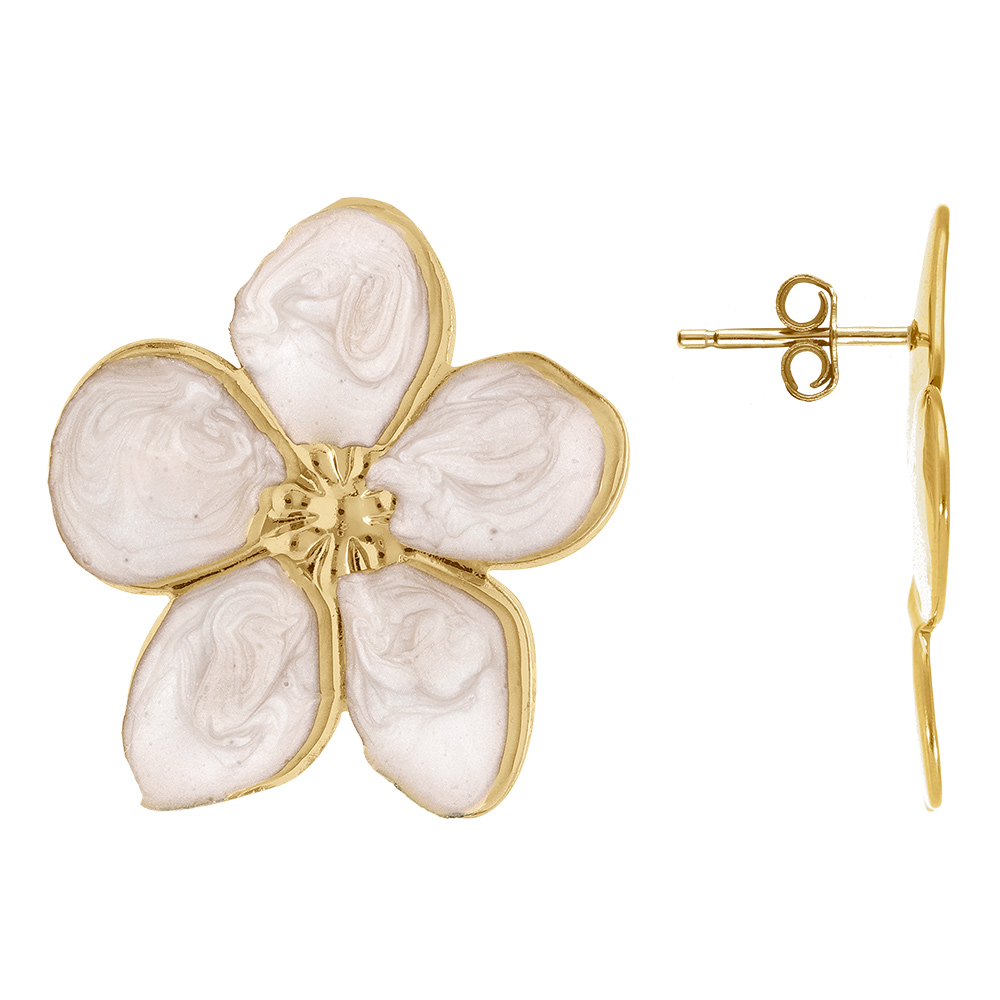 Boucles d\'oreille Stella Mia tige en acier  dor� nacr� blanc fleur  30mm - Vue 2