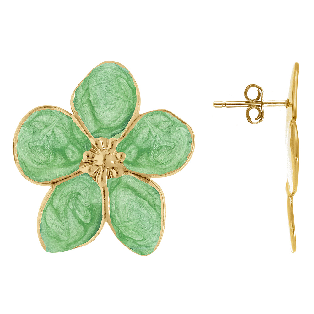 Boucles d\'oreilleStella Mia tige acier dor� nacr� vert fleur 30mm - Vue 2