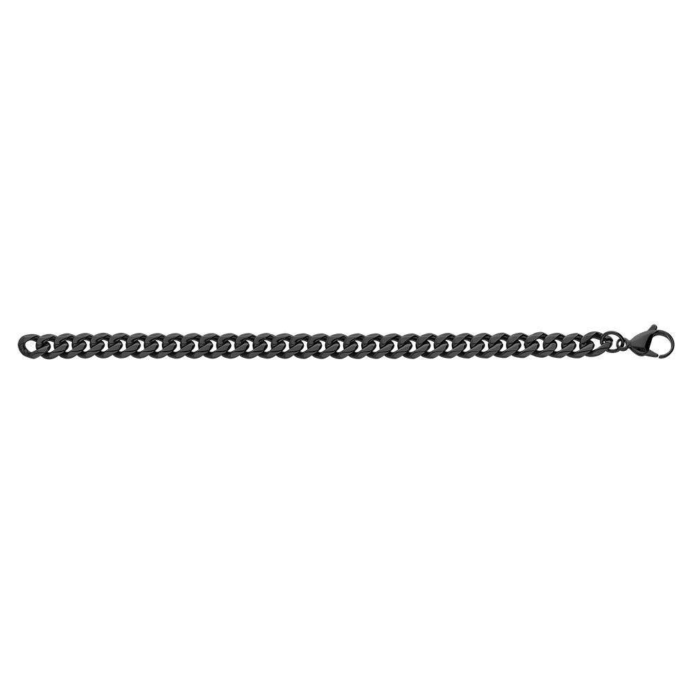 Bracelet en acier et PVD noir mat maille gourmette 9mm longueur 22cm - Vue 2