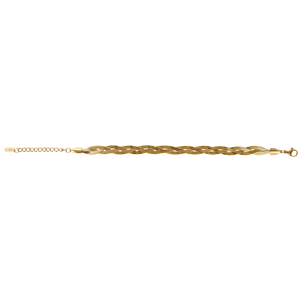 Bracelet acier dor� tresse miroir r�glable 16 � 20cm - Vue 2
