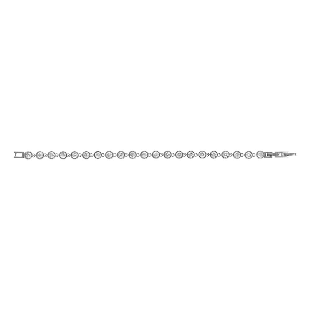 Bracelet en acier d\'oxydes ronds blancs sertis - 17.5 + 1.5cm double fermoir - Vue 2