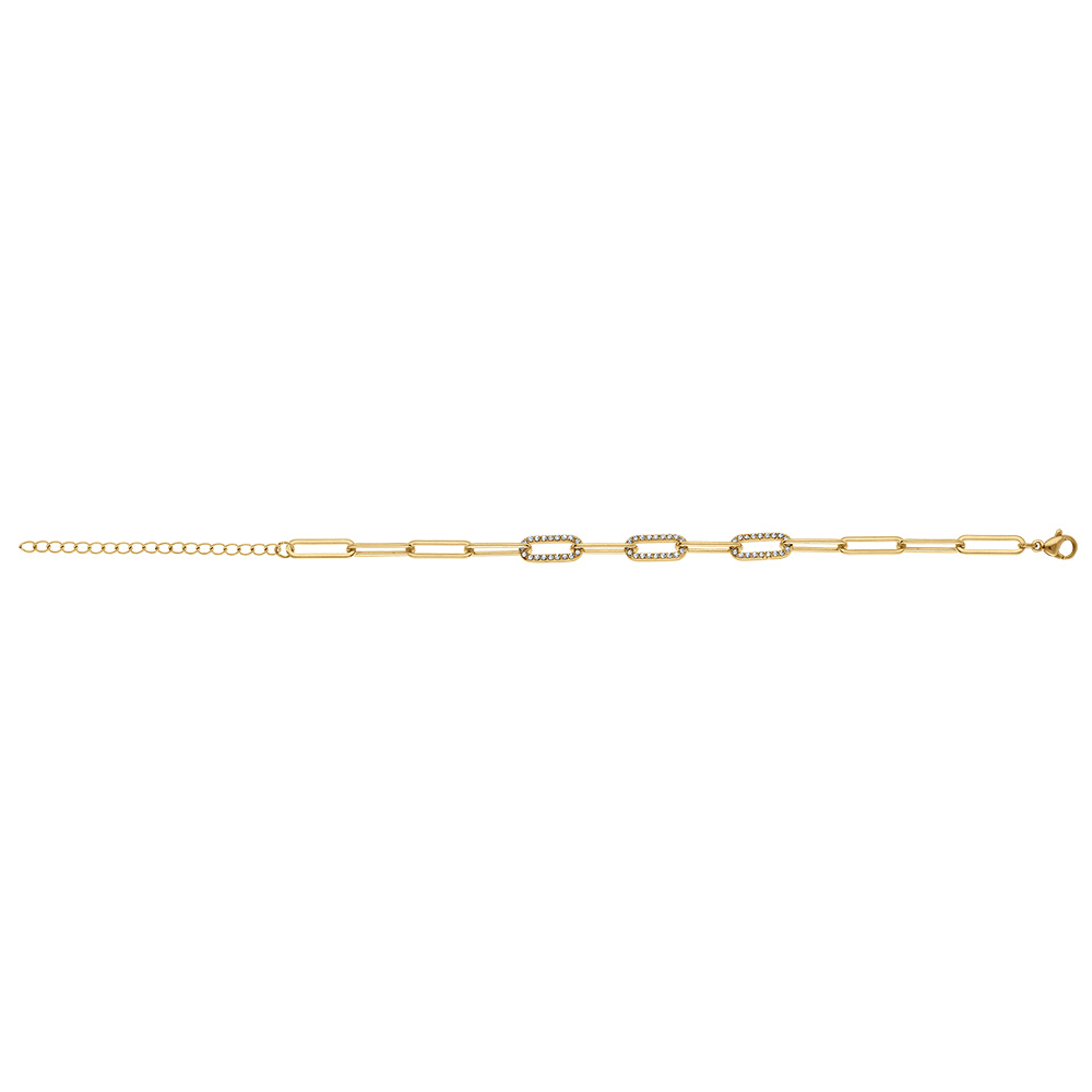 Bracelet en acier dor� maille rectangulaire avec oxydes blancs - 16+5cm - Vue 2