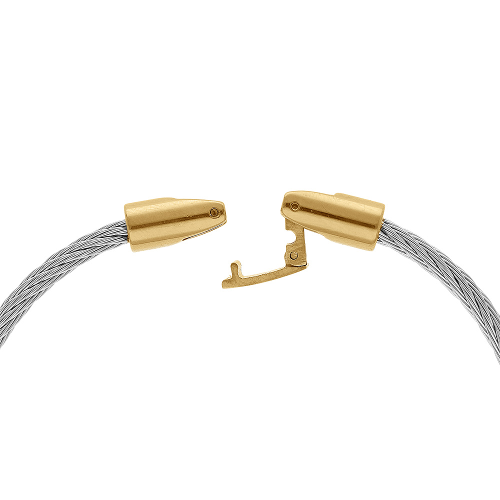 Bracelet en acier dor� et c�ble gris - Vue 2