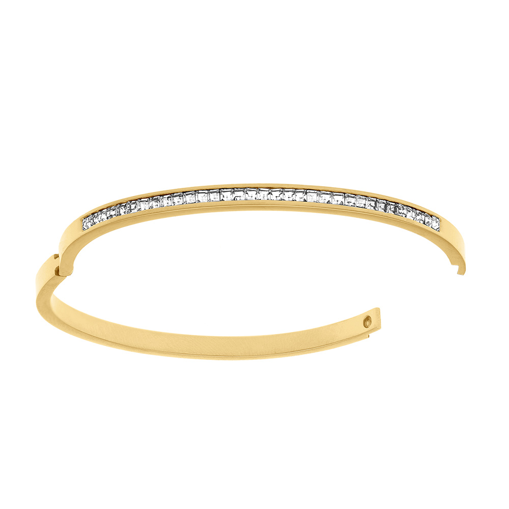 Bracelet en acier dore rigide articul� avec oxydes blancs - Vue 2