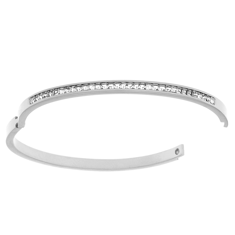 Bracelet en acier rigide articul� avec oxydes blancs - 60mm x 50mm - Vue 2