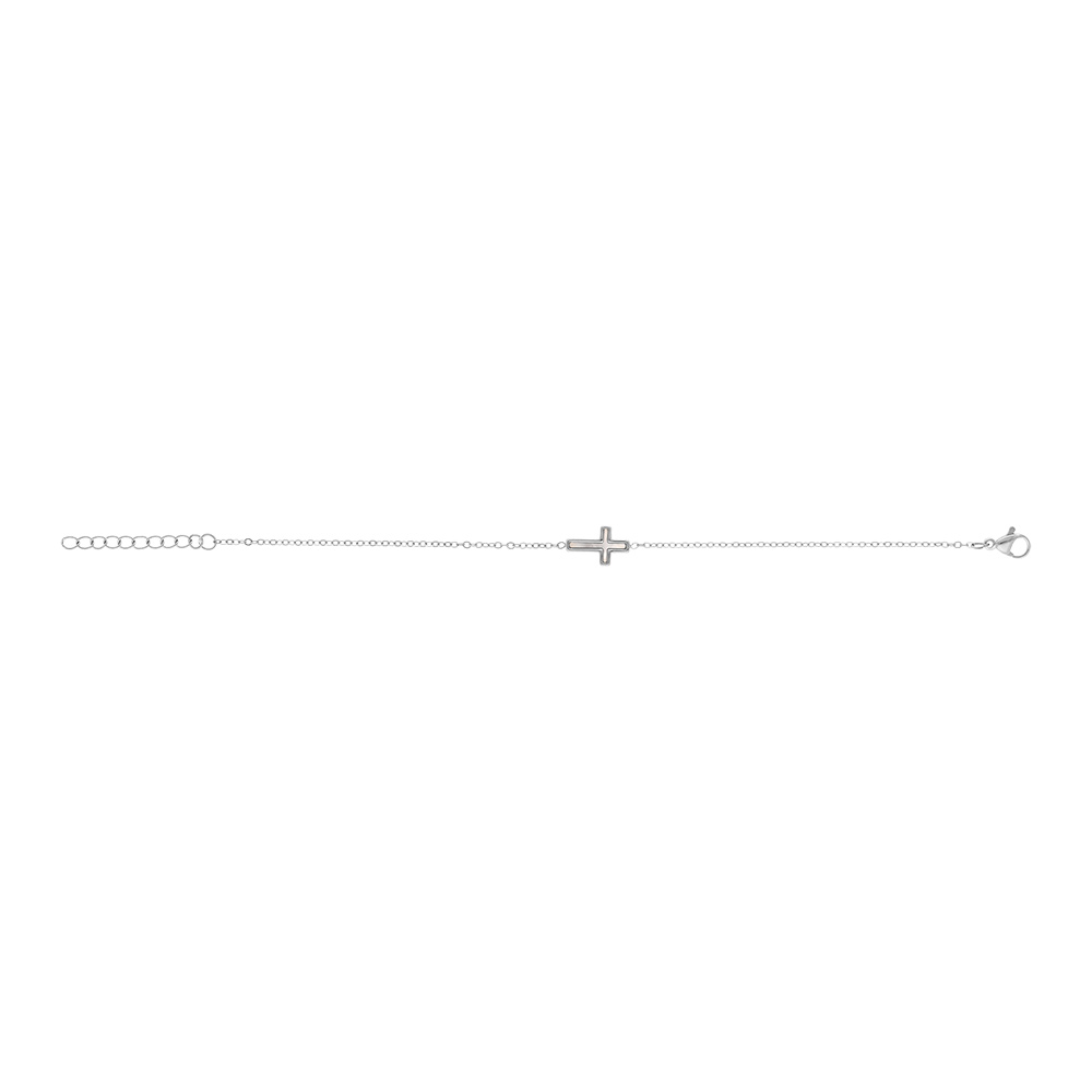Braceleten  acier croix nacre imitation - 16+3cm - Vue 2