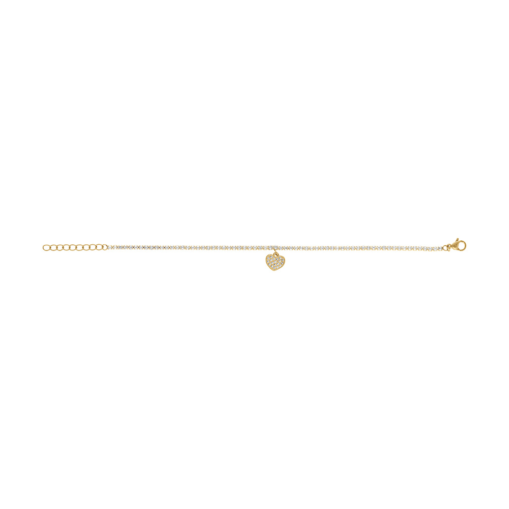 Bracelet en acier dor� oxydes blancs sertis pampille coeur dor� oxydes blancs  - 16+3cm - Vue 2