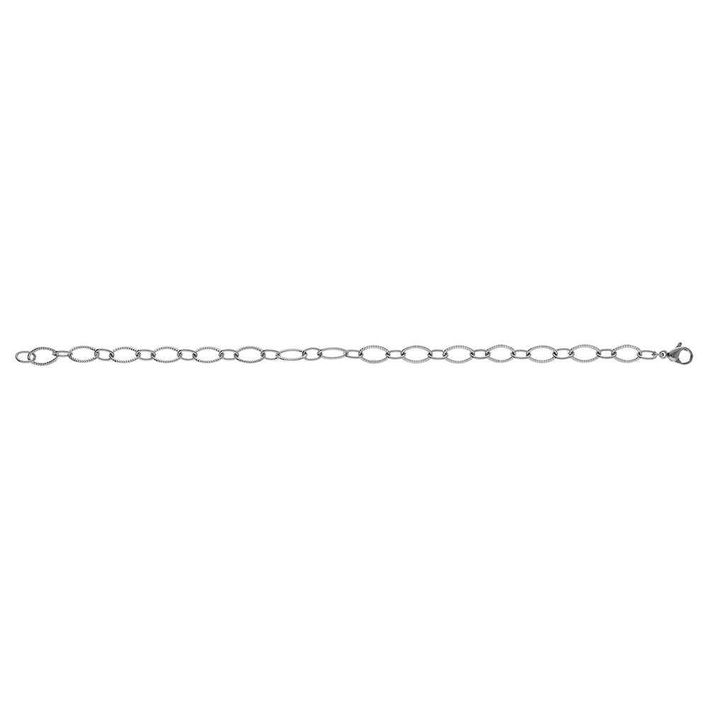 Bracelet en acier mailles ovales altern�es cisel�es - 18cm - Vue 2