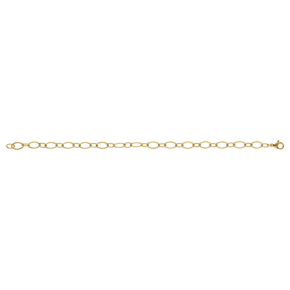 Bracelet en acier dor� maille ovale altern�e cisel�e - 18cm - Vue 2