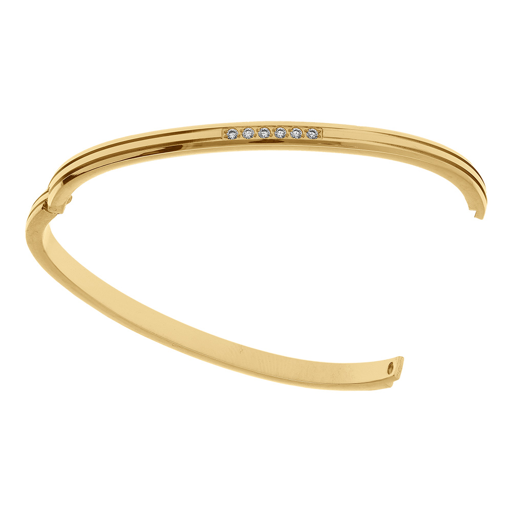 Bracelet jonc en acier dor� articul� avec oxydes blancs sertis - Vue 2