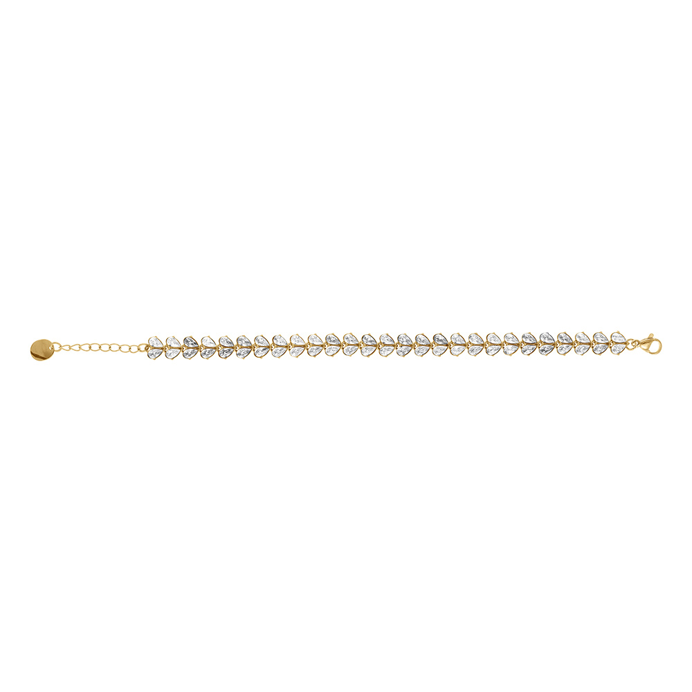 Bracelet en acier dor� multi coeurs par�s d\'oxydes blancs sertis - 16+3cm - Vue 2