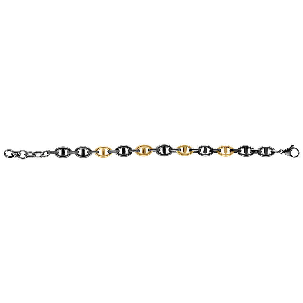 Bracelet en acier PVD noir et dor� maille marine - 19+3cm - Vue 2