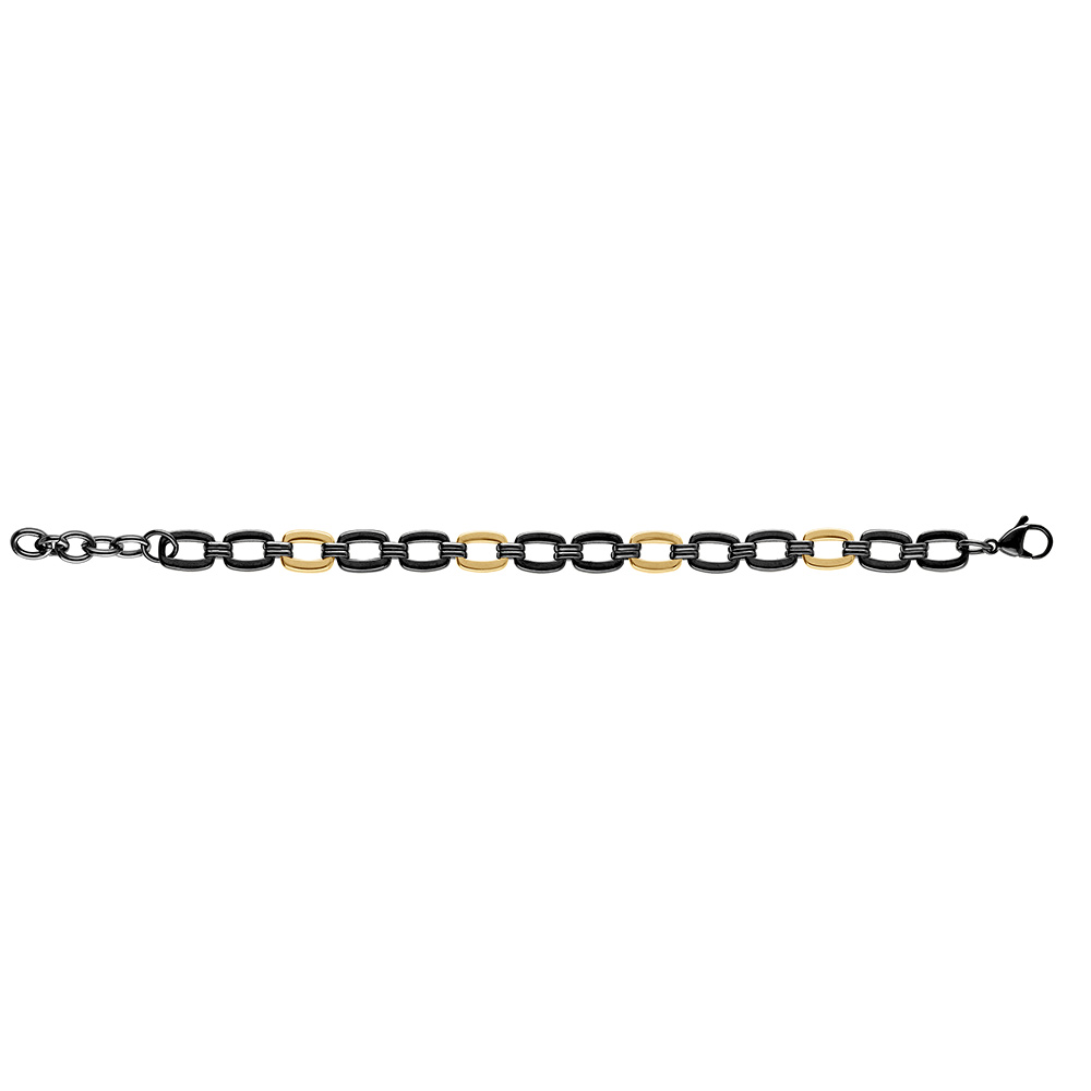 Bracelet en acier dor� et PVD noir maille rectangulaire -18+3cm - Vue 2