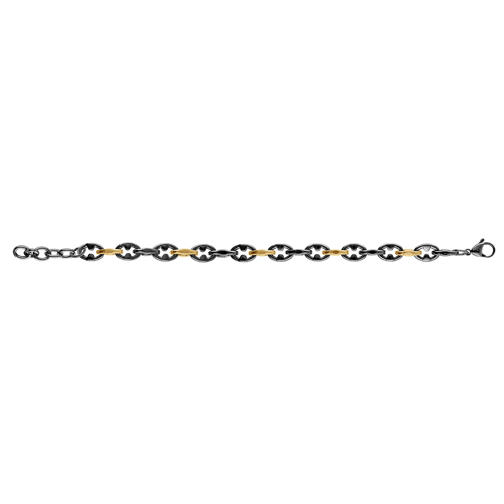 Bracelet en acier PVD maille noire et dor�e - 19+3cm - Vue 2