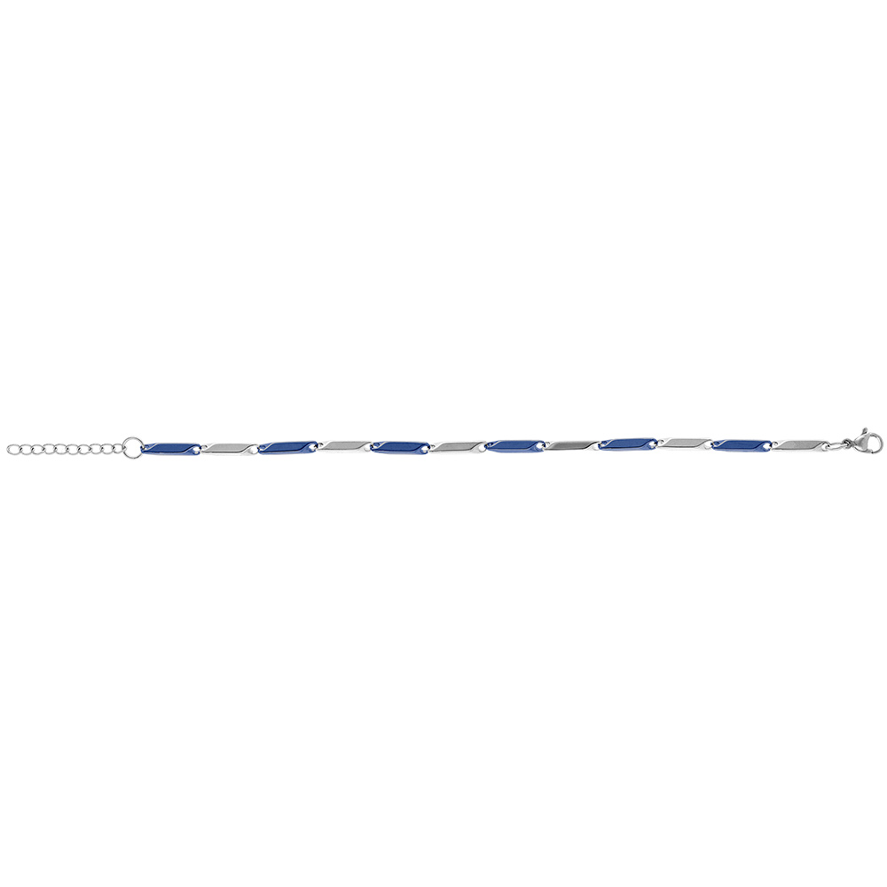 Bracelet en acier et PVD bleu maille rectangle - 20cm r�glable - Vue 2