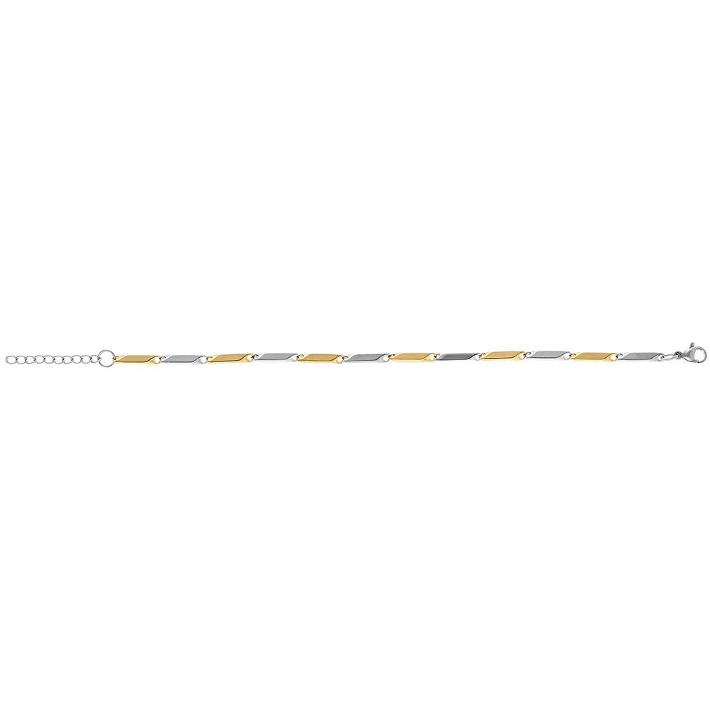 Bracelet en acier et PVD jaune maille rectangle - 20cm r�glable - Vue 2
