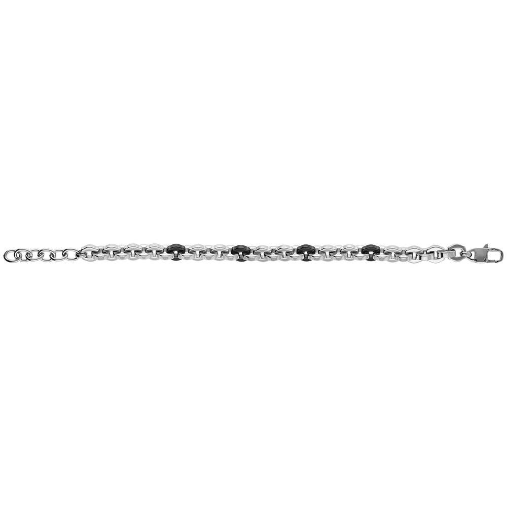 Bracelet en acier et PVD noir mailles - 20+3cm - Vue 2
