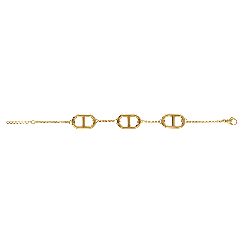 Bracelet chaine en acier dor� avec maillon oval central - 17+2cm - Vue 2