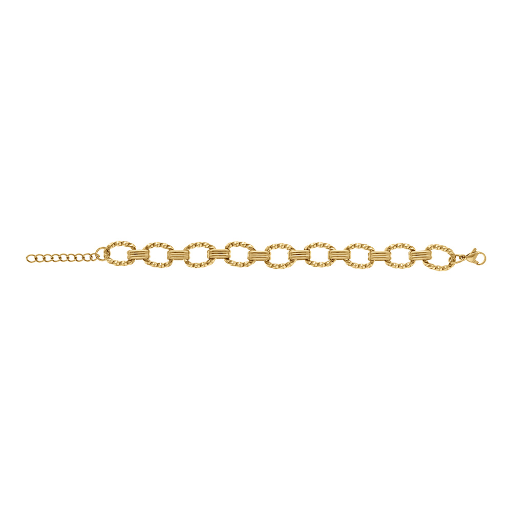 Bracelet en acier dor� mailles cisel�es - 17+3cm - Vue 2