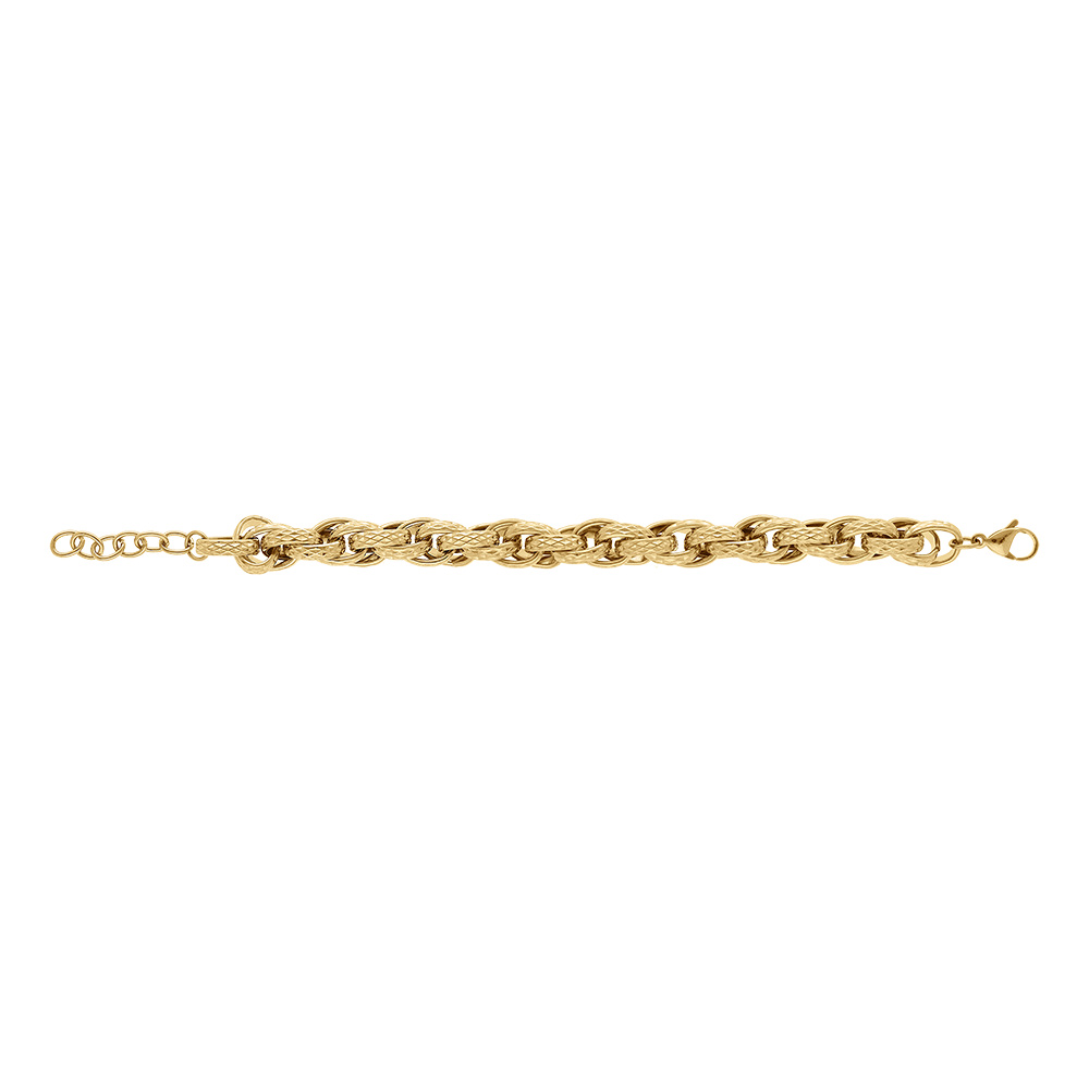 Bracelet en acier dor� mailles entremel�es diamant�es - 17+3cm - Vue 2