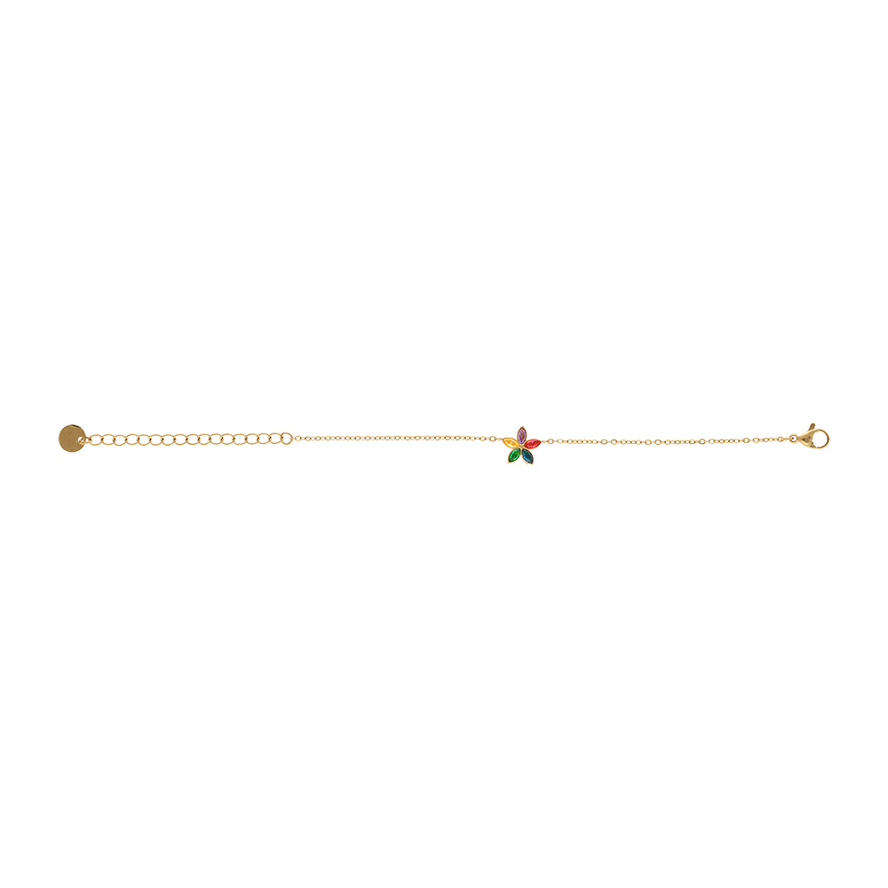 Bracelet en acier dor� motif fleur avec oxydes multi couleurs - 14+5cm - Vue 2