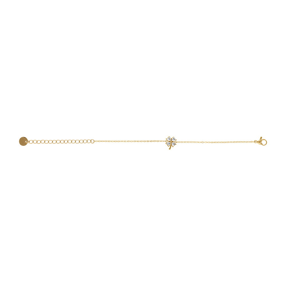 Bracelet en acier dor� tr�fle avec oxydes blancs - 14+5cm - Vue 2