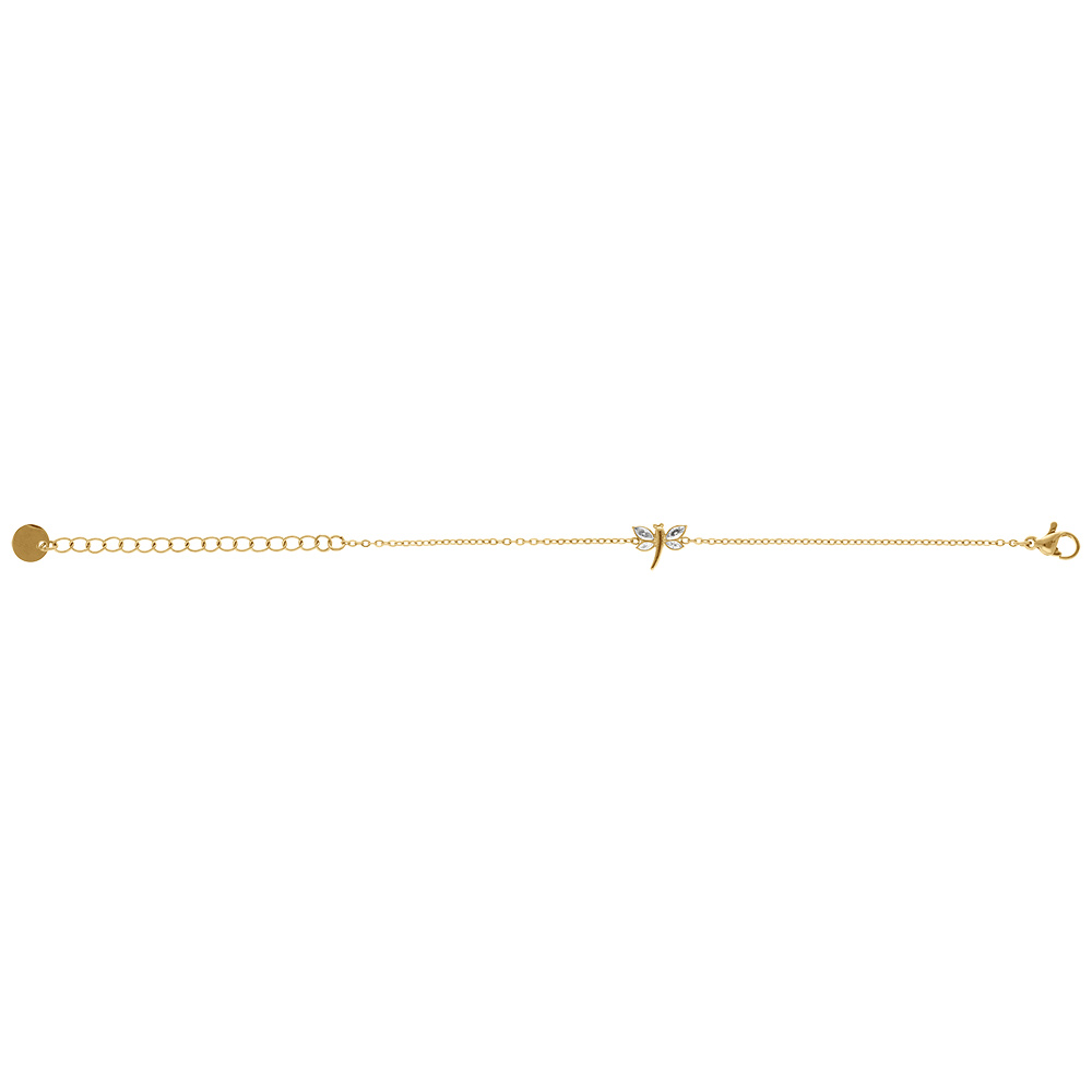 Bracelet en acier dor� libellule par�e d\' oxydes blancs -14+5cm - Vue 2