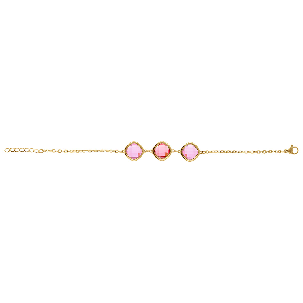 Bracelet en acier dor� avec oxydes carr�s d�grad� de rose -17+2cm - Vue 2