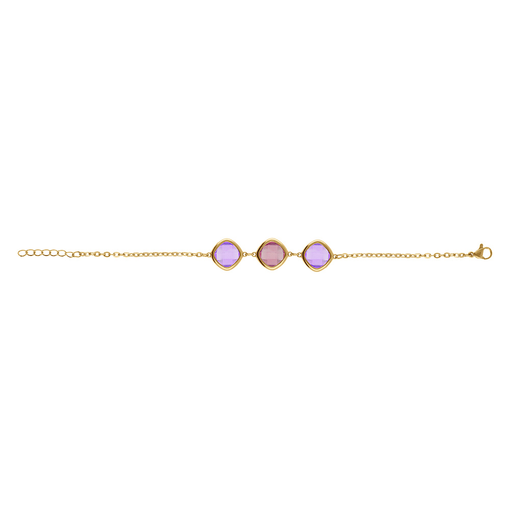Bracelet en acier dor� avec oxydes carr�s d�grad� de violet -17+2cm - Vue 2