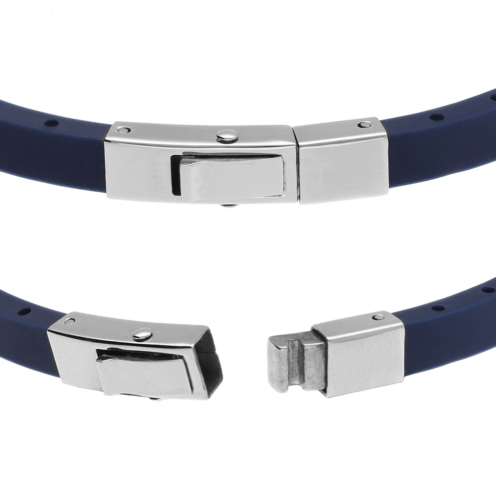 Bracelet en acier et caoutchouc bleu PVD bleu motif ancre -  21.5cm r�galble 20cm et 18.5cm - Vue 2