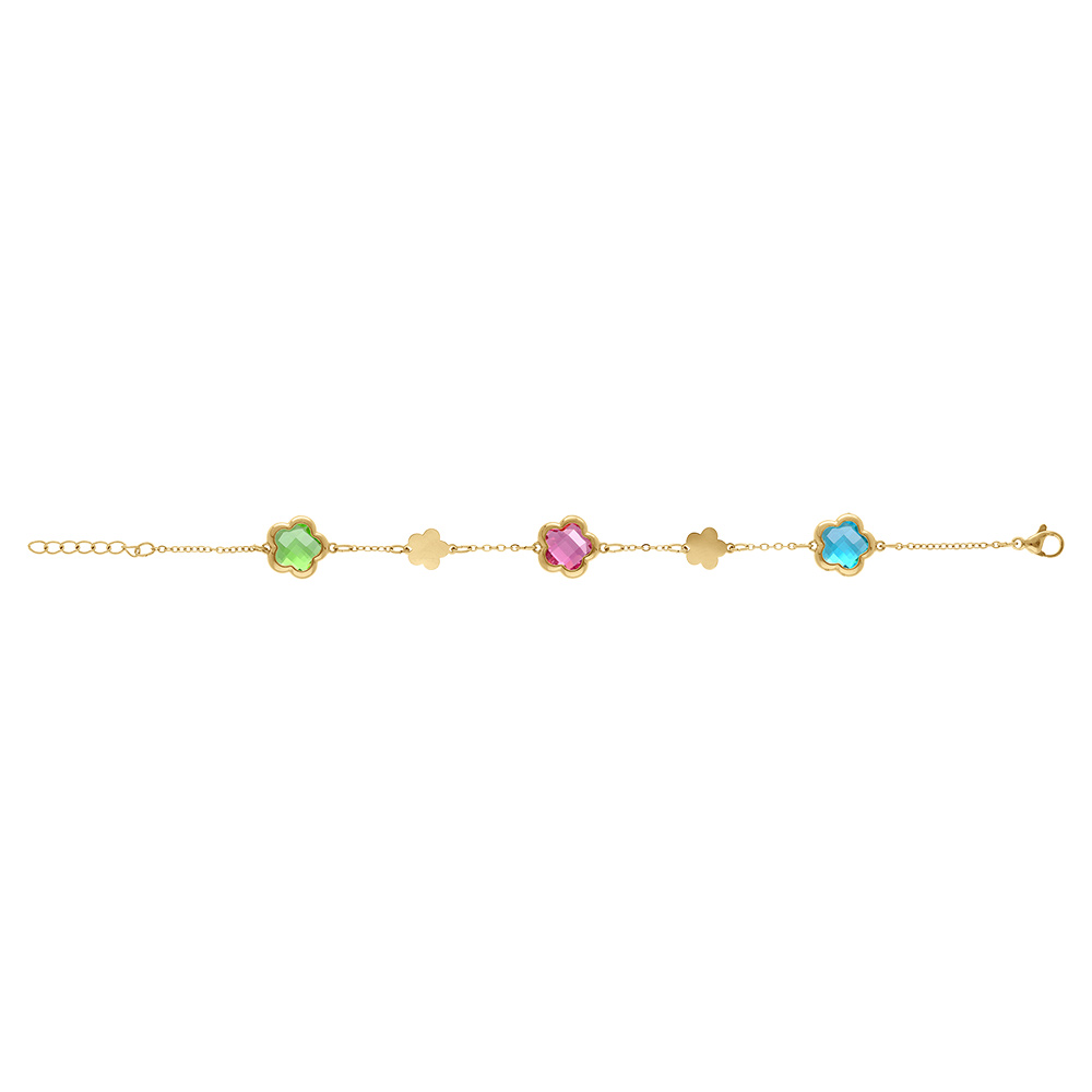 Bracelet en acier dor� pastilles fleur dor�es et oxydes forme fleur multi couleur -16+3cm - Vue 2