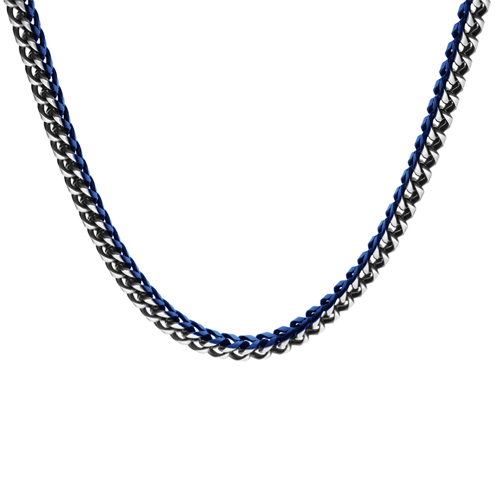 Cha�ne en acier mat maille franco PVD bleu sur les cot�s maille longueur 55.5cm - Vue 2