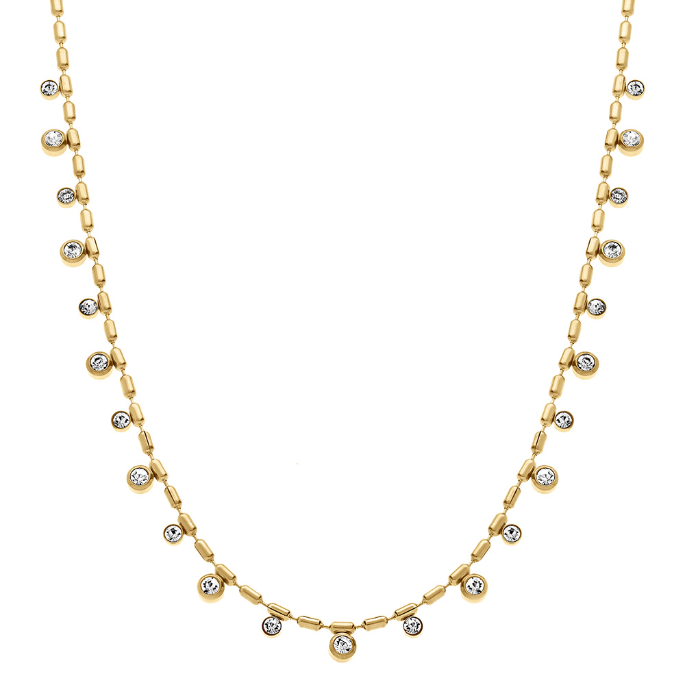 Collier en acier dor� avec oxydes blancs sertis clos - 40+5cm - Vue 2