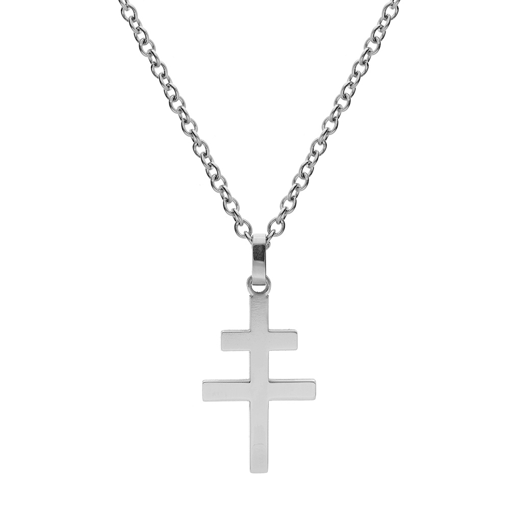 Collier en acier avec pendentif croix de lorraine brillante 27mmx15.5mm - 45+10cm - Vue 2