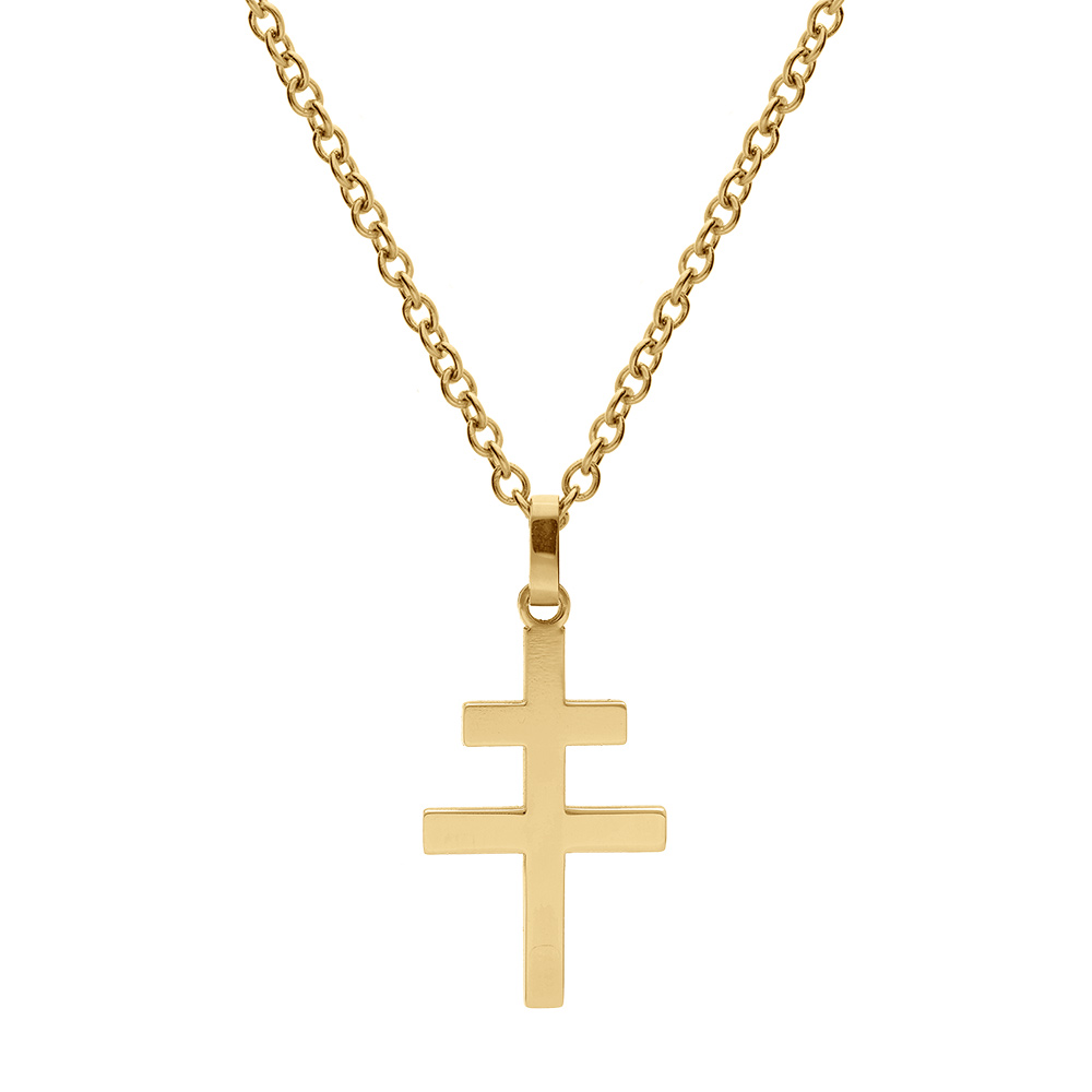 Collier en acier jaune pendentif croix de lorraine brillante 27mmx15.5mm  - 45+10cm - Vue 2