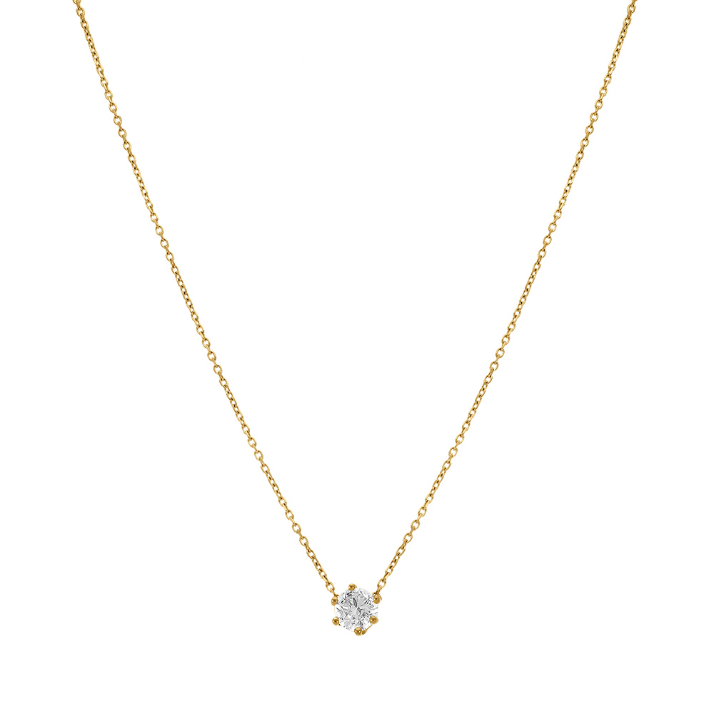 Collier en acier dor� solitaire 6mm oxyde blanc serti - 38cm+5cm - Vue 2