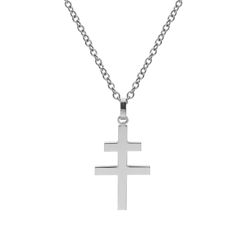 Collier en acier cha�ne avec pendentif croix de Lorraine satin�e 50+5cm - Vue 2