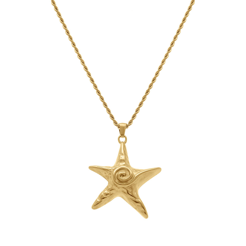 Collier en acier dor� pendentif �toile de mer - 40+6cm - Vue 2