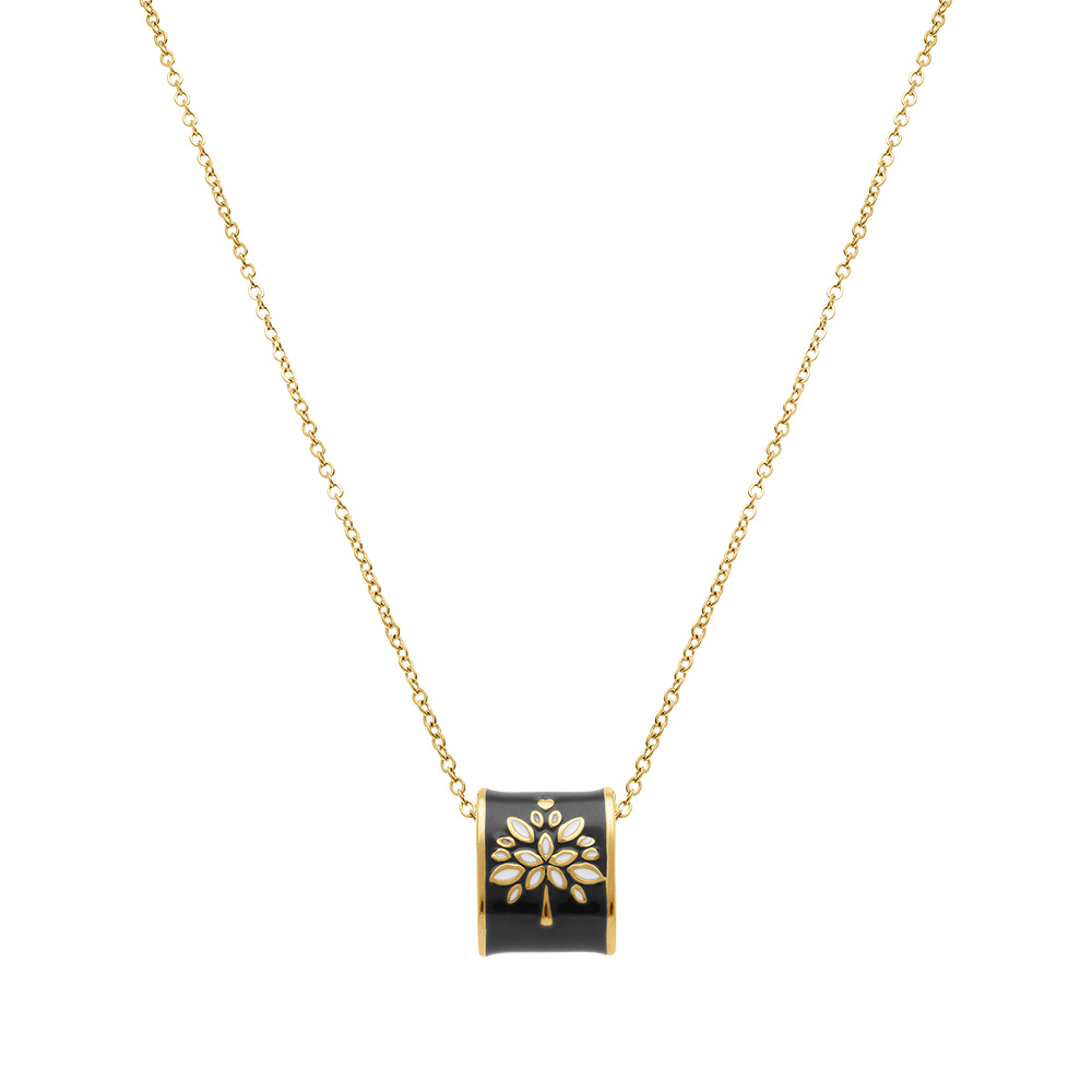 Collier  Stella Mia en acier dor� jaune avec pendentif rectangulaire r�sine noire et blanche  - 45+10cm - Vue 2