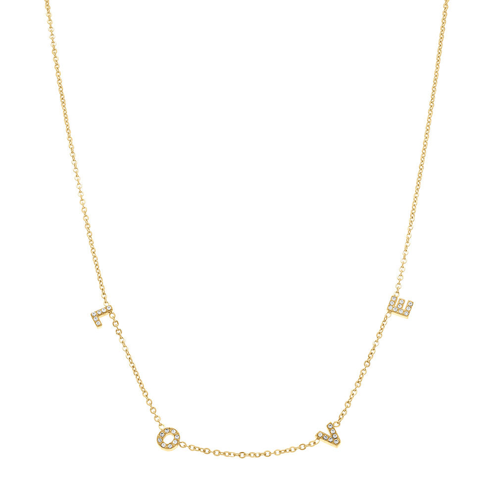 Collier en acier dor� love avec oxydes blancs sertis - 43+4cm - Vue 2