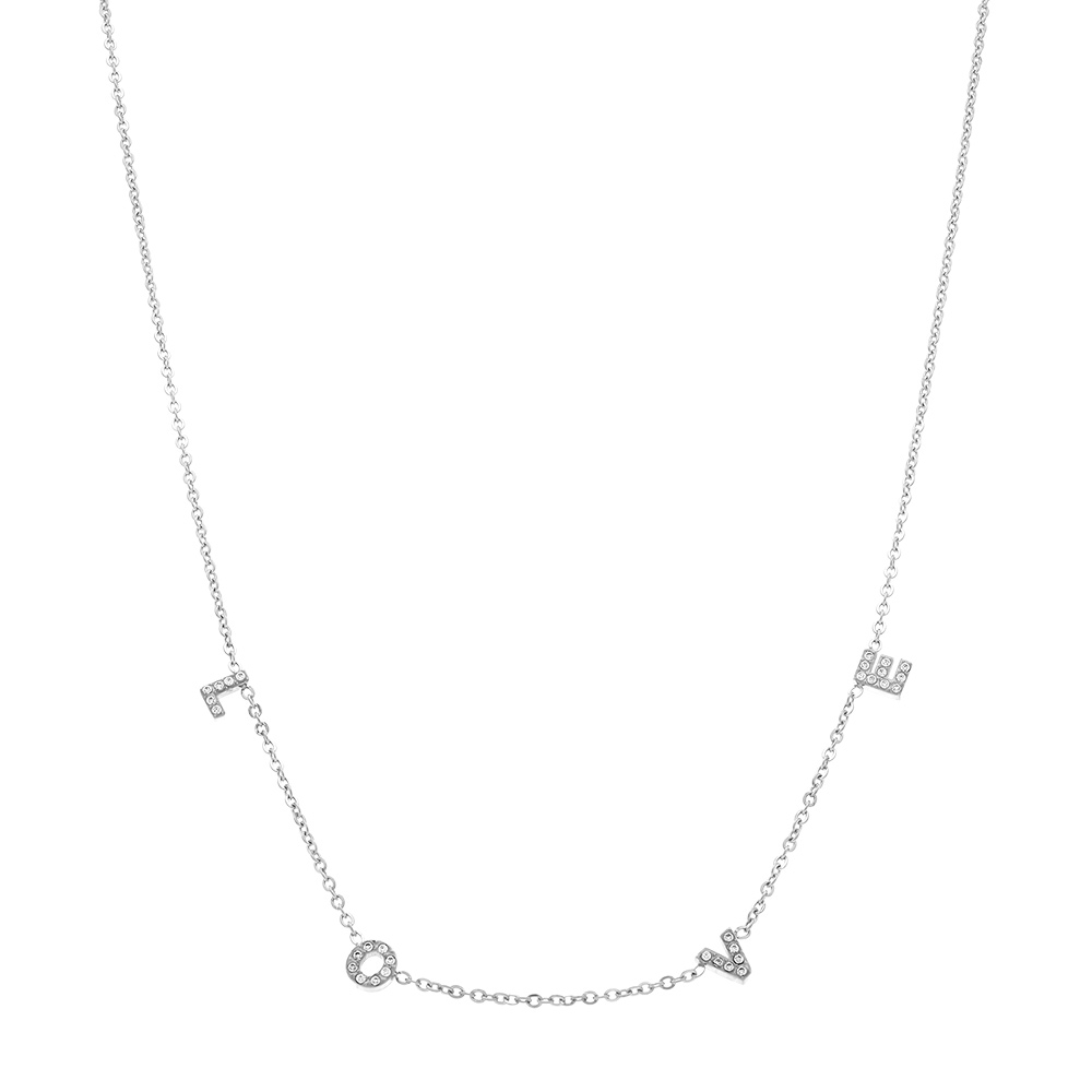 Collier en acier love avec oxydes blancs sertis - 43+4cm - Vue 2