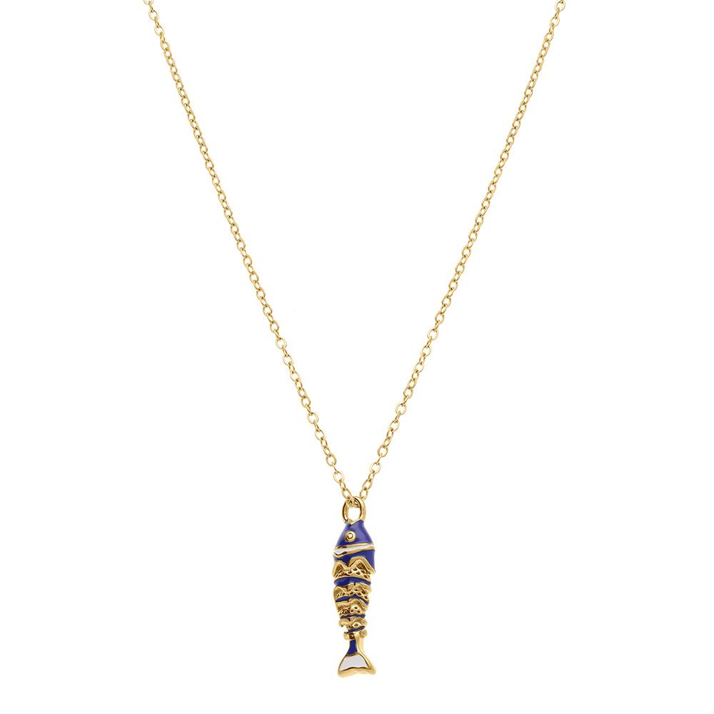 Collier en acier dor� pendentif poisson - 42+5cm - Vue 2