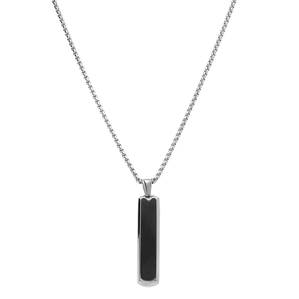 Collier en acier pendentif vertical 35mm x 7mm quartz noir - 54.5cm - Vue 2
