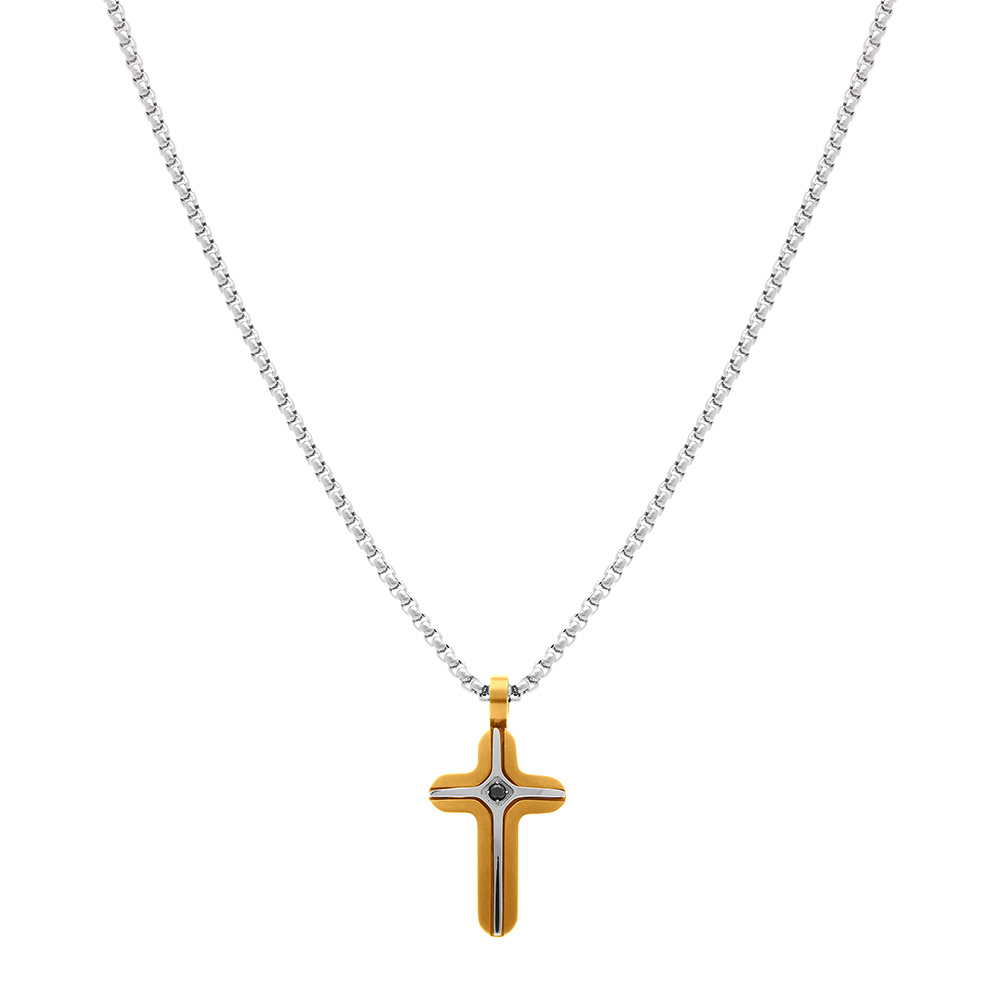 Collier en acier croix dor� 25mm un oxyde bleu  - 45+6cm - Vue 2