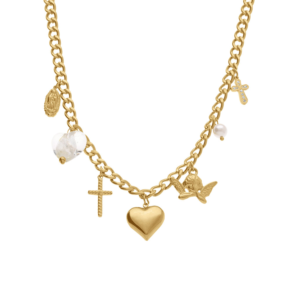 Collier en acier dor� pampilles - 41+5cm - Vue 2